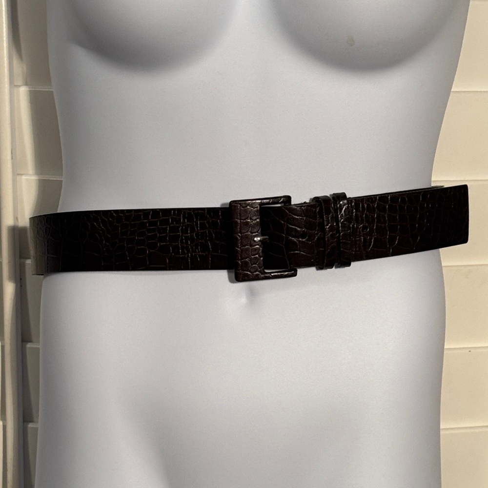 Dark Brown Croc-Embossed Leather Belt